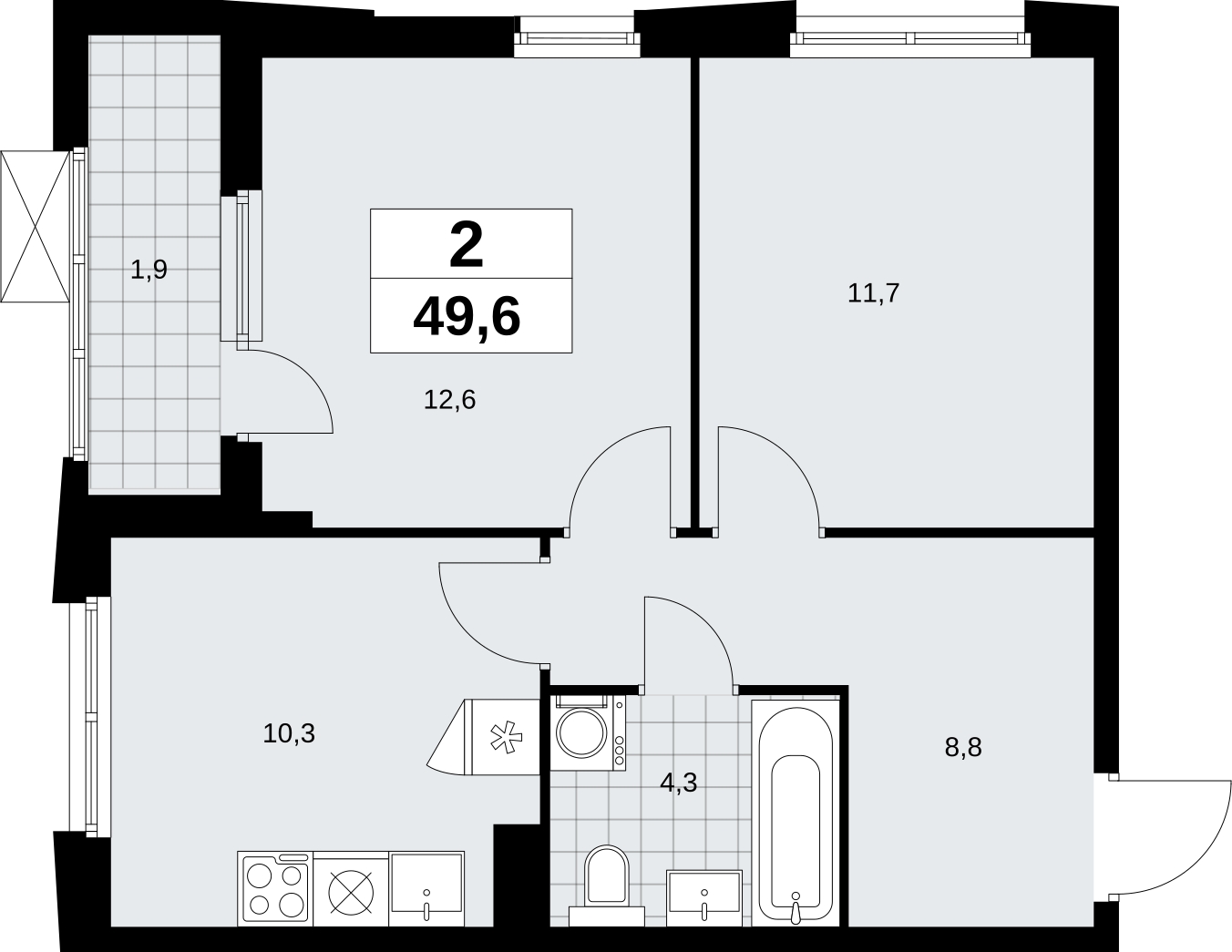 3-комнатная квартира в ЖК iLove на 29 этаже в 2 секции. Сдача в 1 кв. 2022 г.