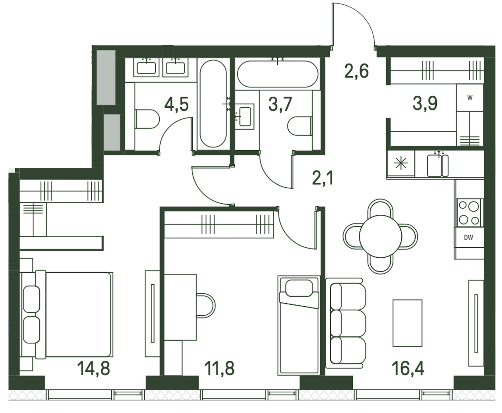 2-комнатная квартира в ЖК Upside Towers на 47 этаже в 1 секции. Сдача в 2 кв. 2026 г.