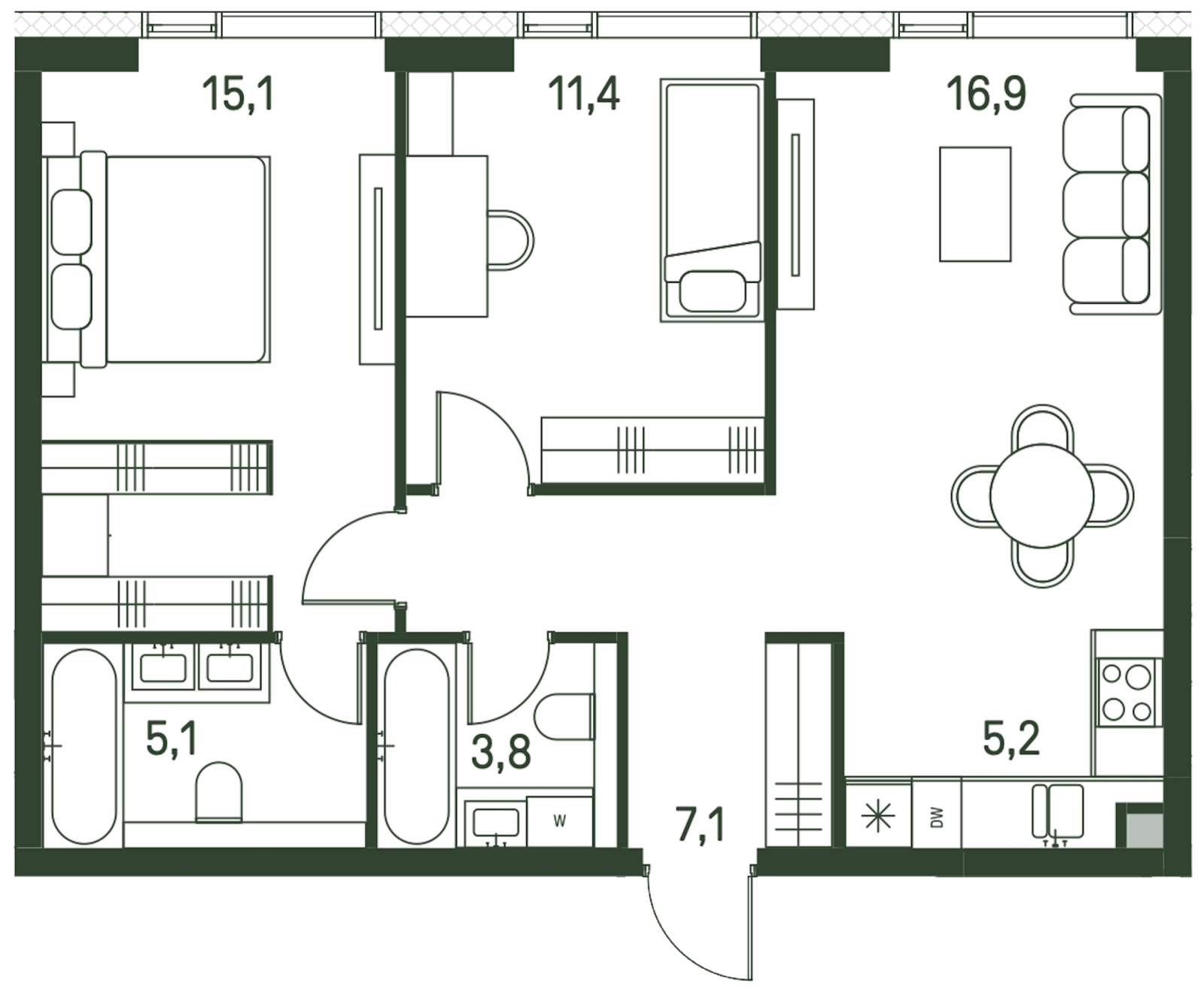 2-комнатная квартира в ЖК Upside Towers на 24 этаже в 1 секции. Сдача в 2 кв. 2026 г.