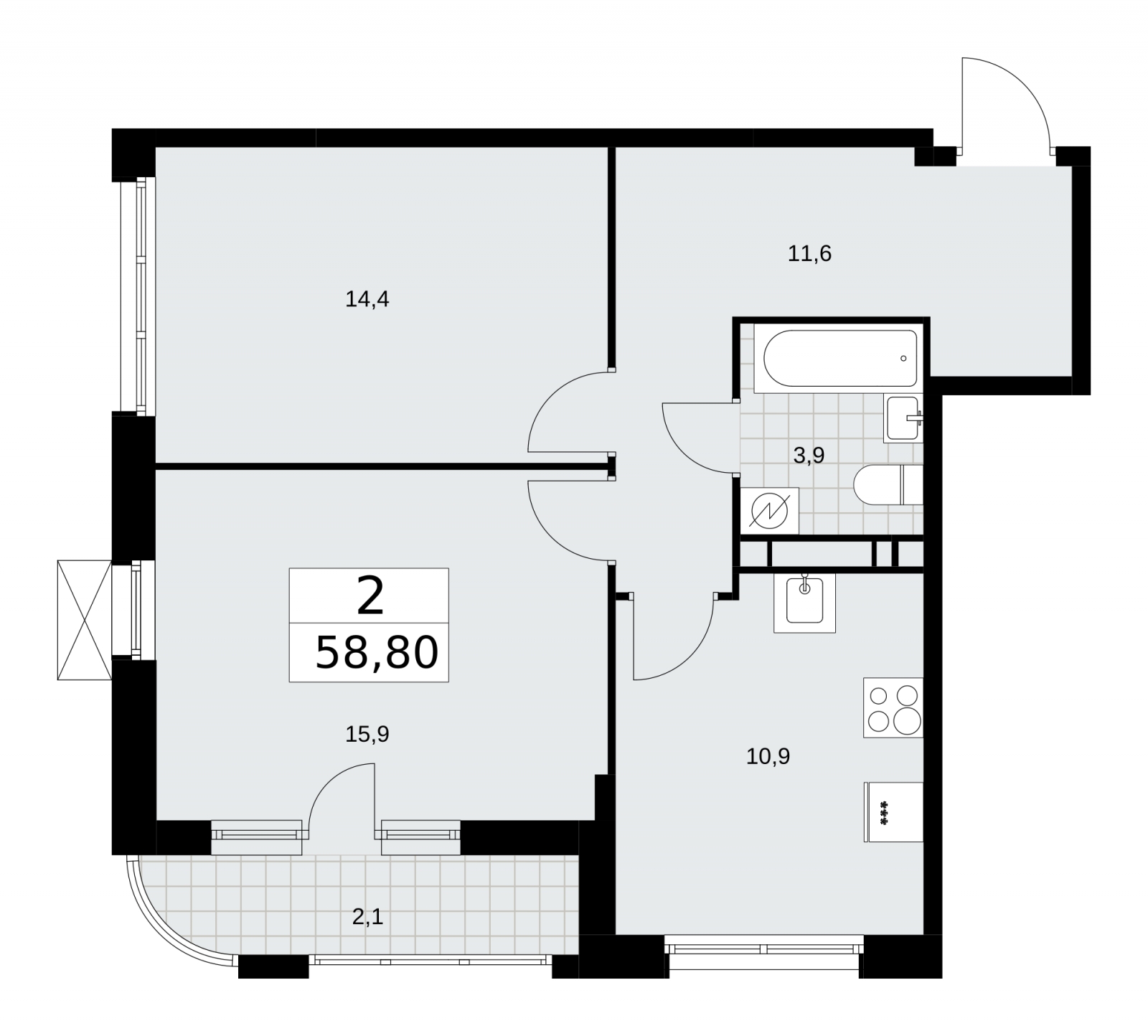 3-комнатная квартира в ЖК Скандинавия на 3 этаже в 4 секции. Сдача в 3 кв. 2025 г.