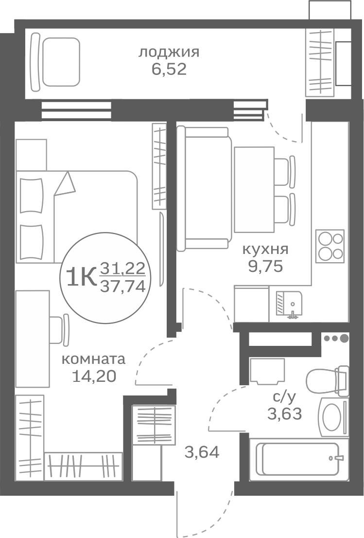2-комнатная квартира с отделкой в ЖК Октябрьский на Туре на 14 этаже в 6 секции. Сдача в 2 кв. 2026 г.
