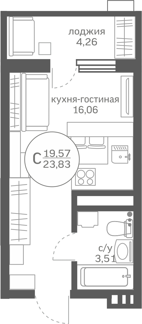 1-комнатная квартира с отделкой в ЖК Октябрьский на Туре на 5 этаже в 2 секции. Сдача в 2 кв. 2026 г.
