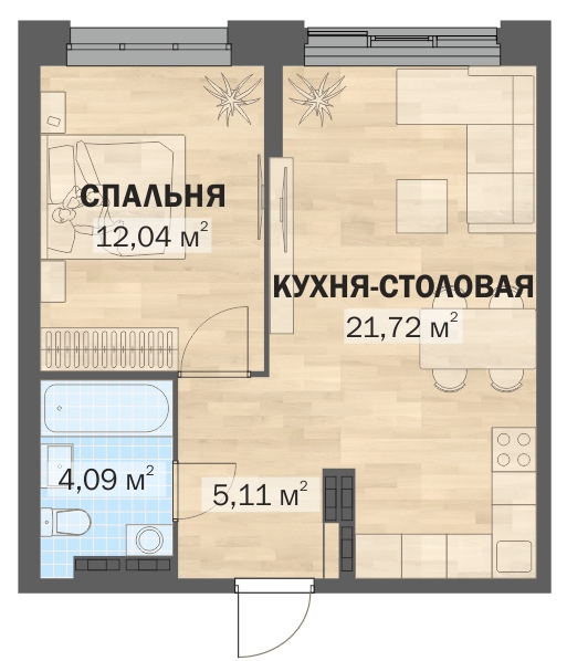2-комнатная квартира с отделкой в ЖК Октябрьский на Туре на 3 этаже в 2 секции. Сдача в 1 кв. 2026 г.