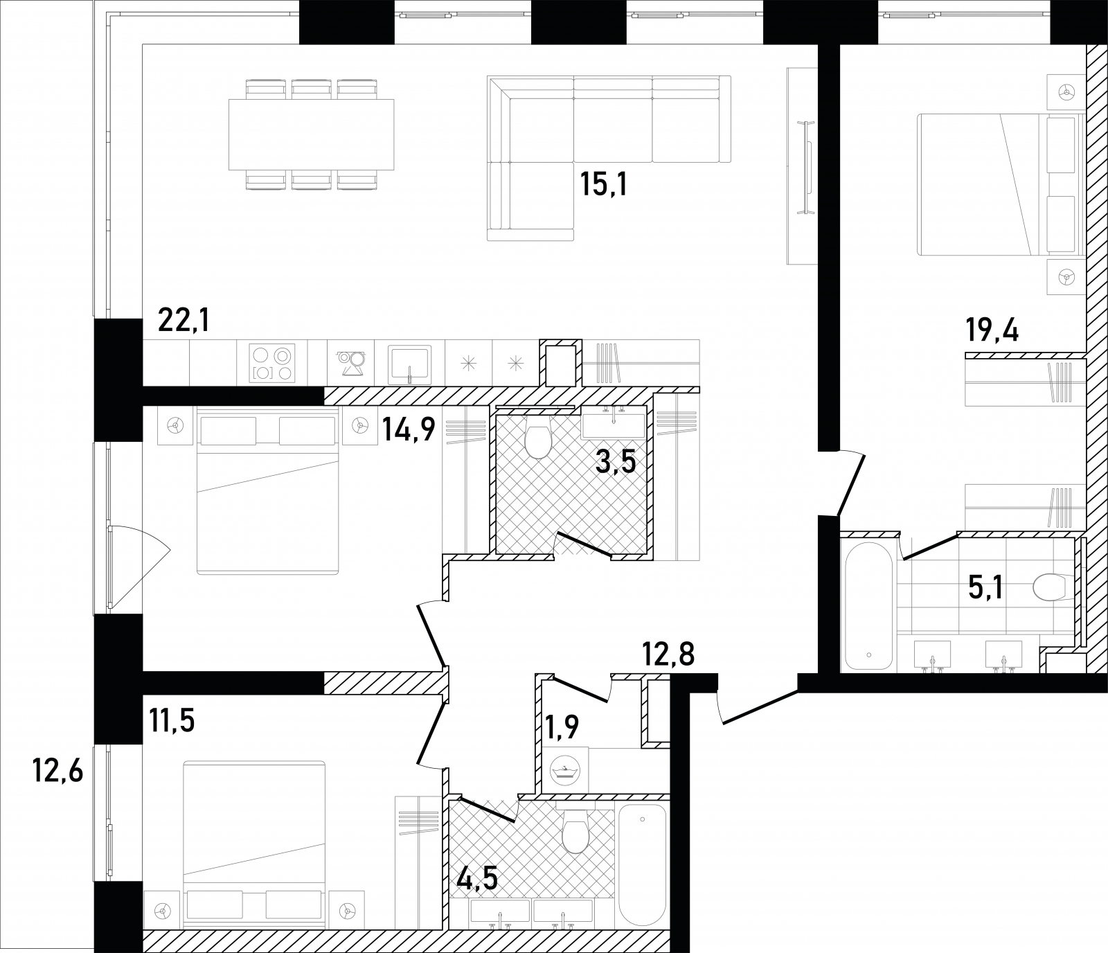 2-комнатная квартира с отделкой в ЖК Октябрьский на Туре на 2 этаже в 1 секции. Сдача в 1 кв. 2026 г.