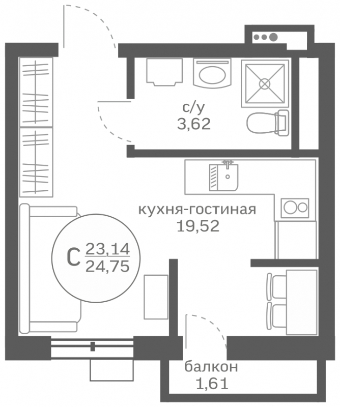2-комнатная квартира с отделкой в ЖК Октябрьский на Туре на 13 этаже в 3 секции. Сдача в 2 кв. 2025 г.
