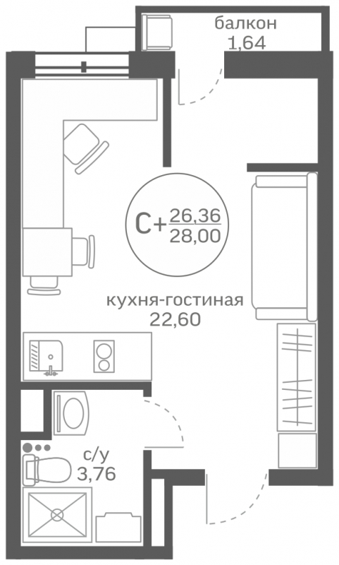3-комнатная квартира с отделкой в ЖК Октябрьский на Туре на 5 этаже в 3 секции. Сдача в 2 кв. 2025 г.