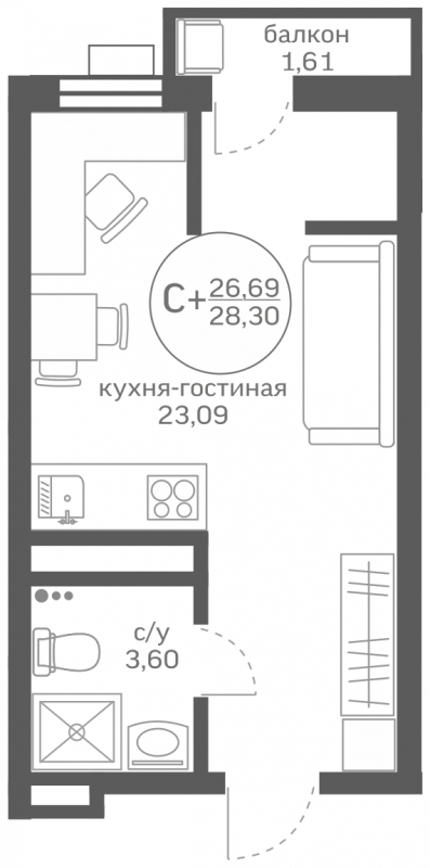 2-комнатная квартира с отделкой в ЖК Октябрьский на Туре на 7 этаже в 6 секции. Сдача в 1 кв. 2026 г.