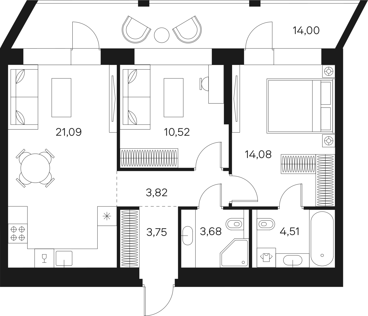 2-комнатная квартира с отделкой в ЖК Октябрьский на Туре на 15 этаже в 6 секции. Сдача в 2 кв. 2026 г.