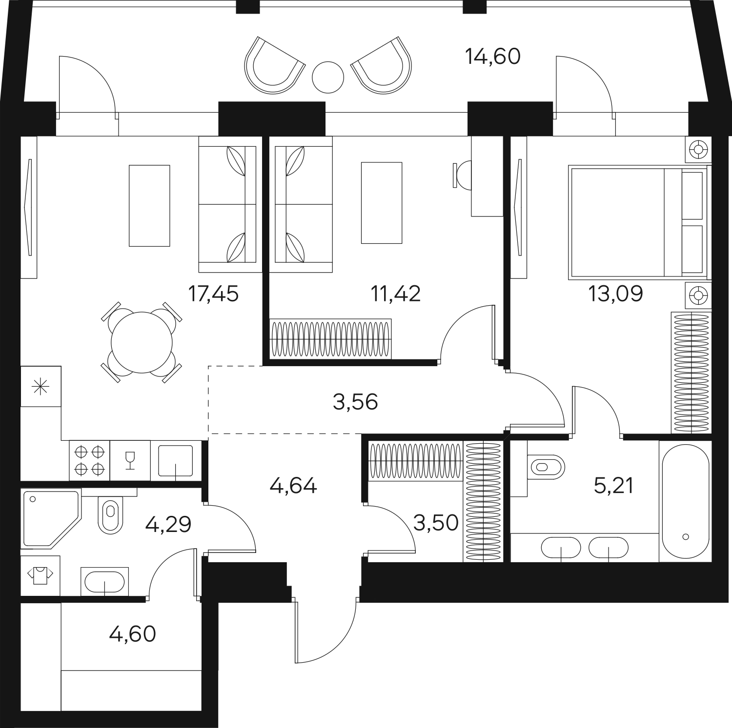 4-комнатная квартира с отделкой в ЖК Октябрьский на Туре на 2 этаже в 1 секции. Сдача в 1 кв. 2026 г.