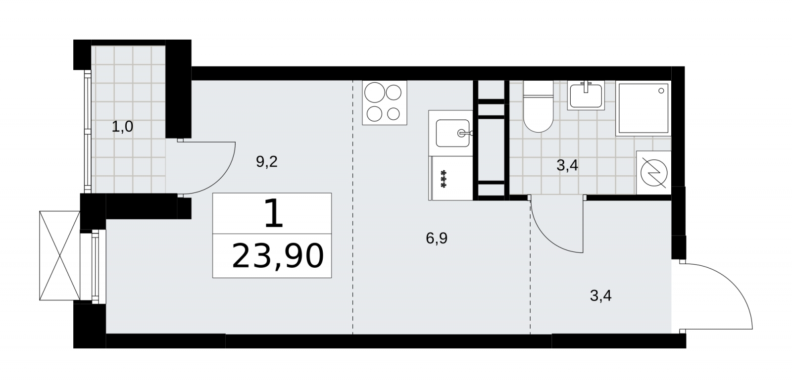 1-комнатная квартира (Студия) в ЖК Скандинавия на 9 этаже в 4 секции. Сдача в 3 кв. 2025 г.