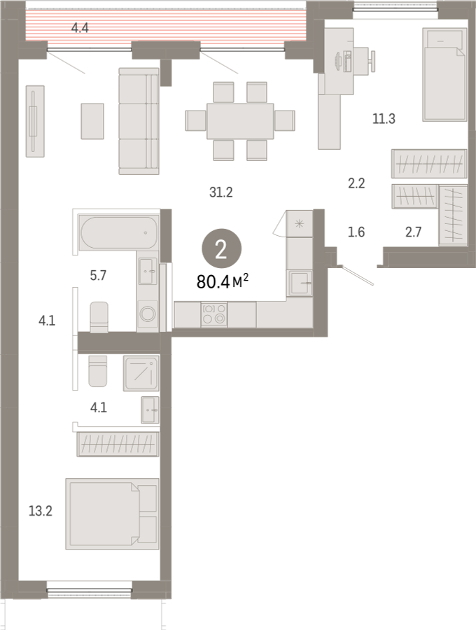 3-комнатная квартира с отделкой в ЖК Октябрьский на Туре на 13 этаже в 1 секции. Сдача в 2 кв. 2025 г.