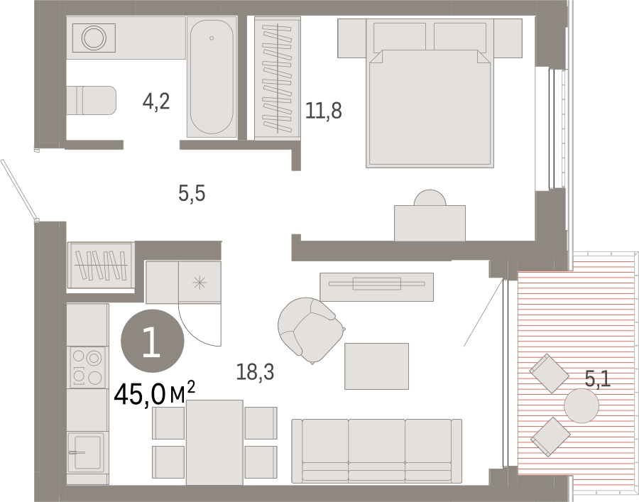 1-комнатная квартира (Студия) в ЖК Дзен-кварталы на 3 этаже в 4 секции. Сдача в 1 кв. 2026 г.