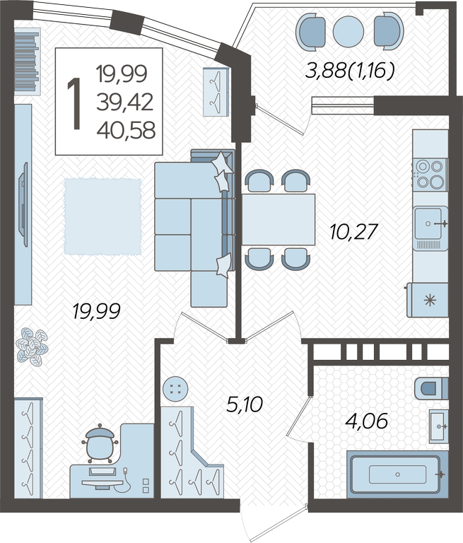 1-комнатная квартира (Студия) с отделкой в ЖК Аквилон Stories на 10 этаже в 1 секции. Сдача в 4 кв. 2023 г.