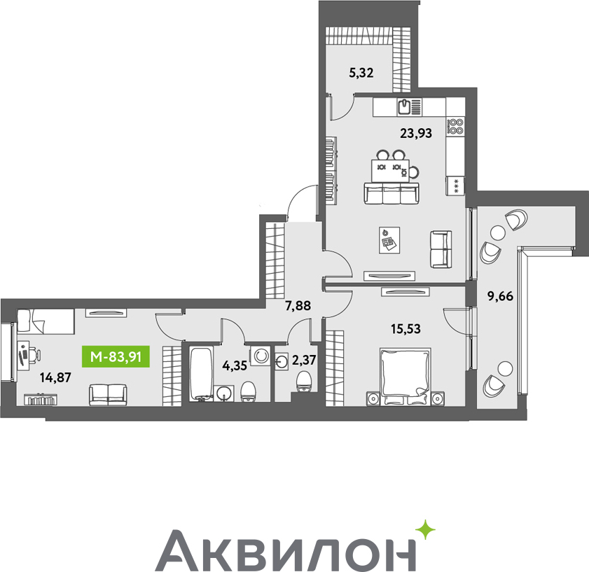 3-комнатная квартира с отделкой в ЖК Речной порт на 1 этаже в 5 секции. Сдача в 2 кв. 2025 г.