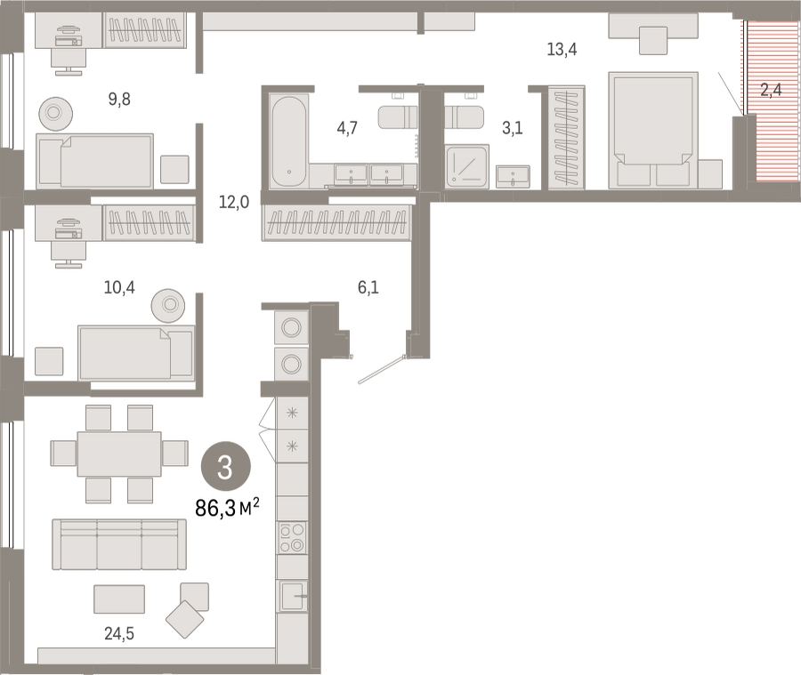 2-комнатная квартира в ЖК West Garden на 12 этаже в 1 секции. Сдача в 2 кв. 2023 г.