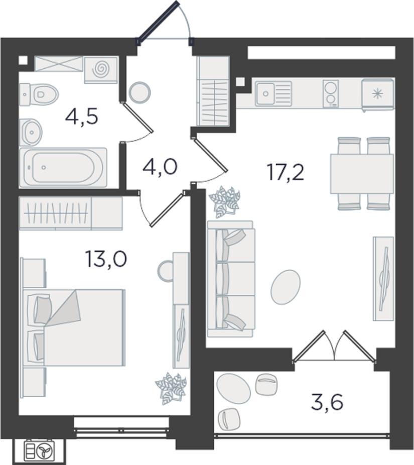 3-комнатная квартира в ЖК West Garden на 12 этаже в 1 секции. Сдача в 2 кв. 2023 г.