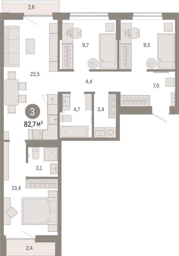 3-комнатная квартира с отделкой в ЖК West Garden на 6 этаже в 1 секции. Сдача в 2 кв. 2023 г.
