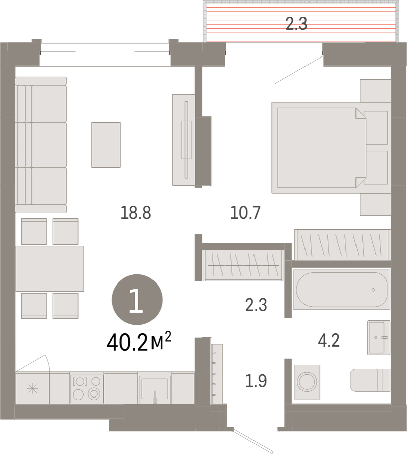 1-комнатная квартира (Студия) с отделкой в ЖК Октябрьский на Туре на 14 этаже в 1 секции. Сдача в 2 кв. 2025 г.