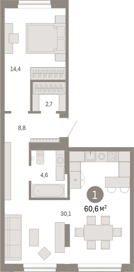 3-комнатная квартира в ЖК М_5 на 7 этаже в 1 секции. Сдача в 3 кв. 2025 г.