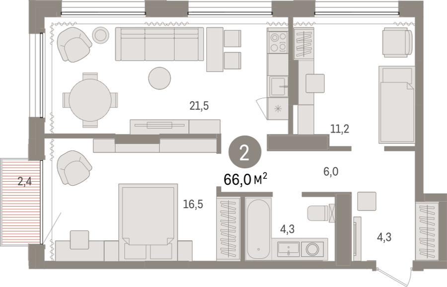 3-комнатная квартира в ЖК КутузовGRAD 2 на 5 этаже в 1 секции. Сдача в 3 кв. 2022 г.