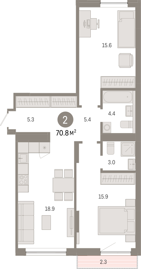 3-комнатная квартира с отделкой в ЖК На Гастелло на 9 этаже в 1 секции. Сдача в 1 кв. 2024 г.