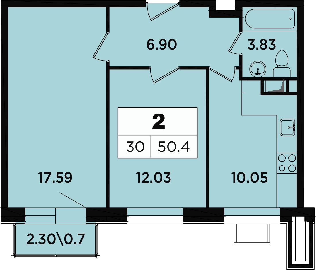 2-комнатная квартира в мкр. Новое Медведково на 18 этаже в 1 секции. Сдача в 2 кв. 2023 г.