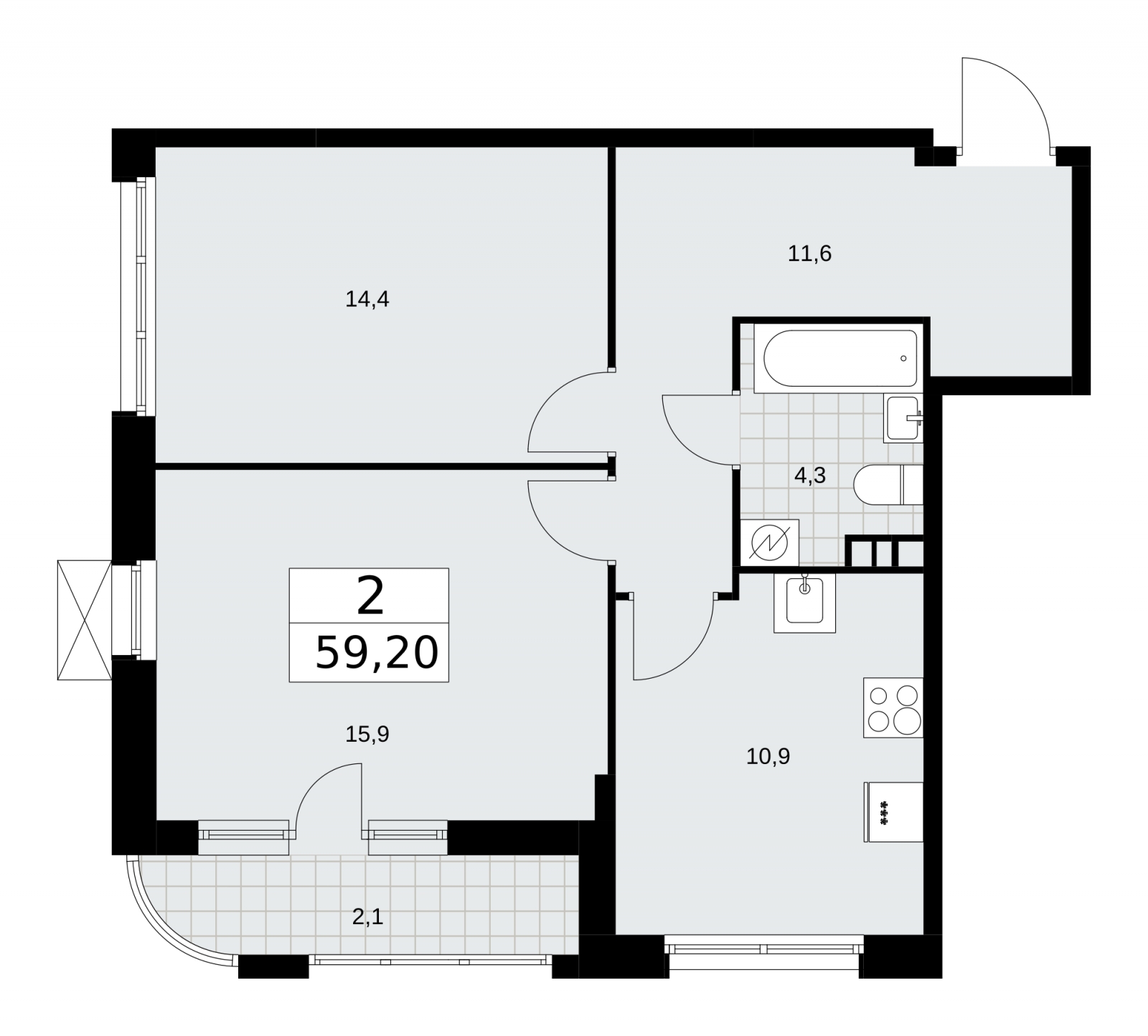 2-комнатная квартира в ЖК Скандинавия на 5 этаже в 1 секции. Сдача в 3 кв. 2025 г.