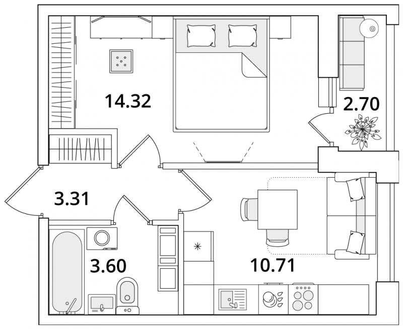 2-комнатная квартира с отделкой в ЖК Октябрьский на Туре на 7 этаже в 6 секции. Сдача в 2 кв. 2026 г.