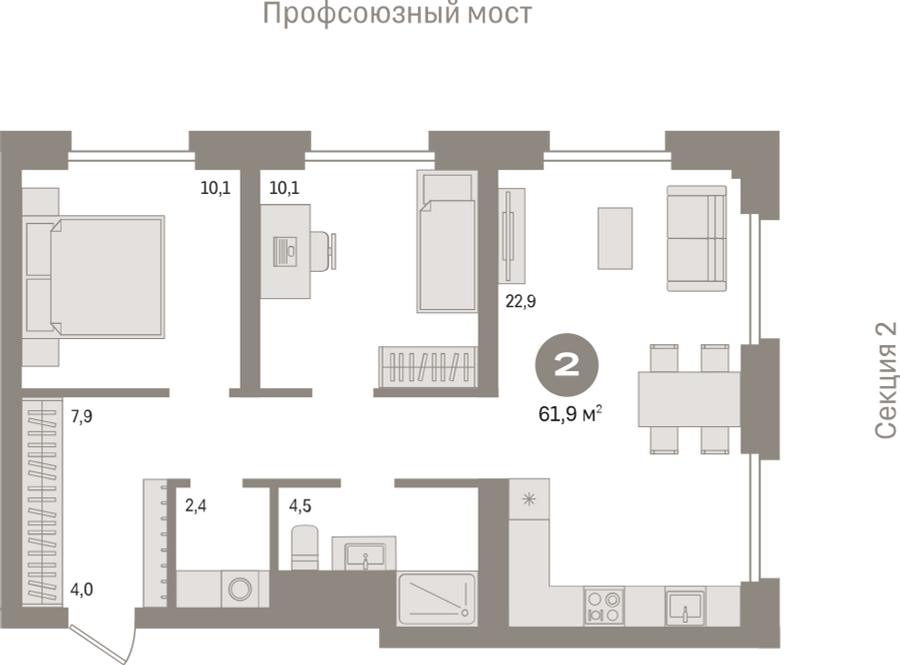 1-комнатная квартира с отделкой в ЖК Октябрьский на Туре на 2 этаже в 3 секции. Сдача в 2 кв. 2025 г.