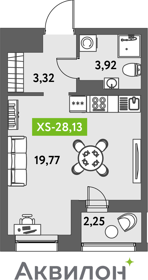 1-комнатная квартира с отделкой в ЖК Октябрьский на Туре на 12 этаже в 6 секции. Сдача в 2 кв. 2026 г.