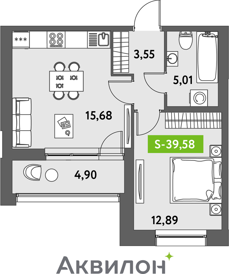 1-комнатная квартира (Студия) с отделкой в ЖК Октябрьский на Туре на 22 этаже в 1 секции. Сдача в 2 кв. 2025 г.