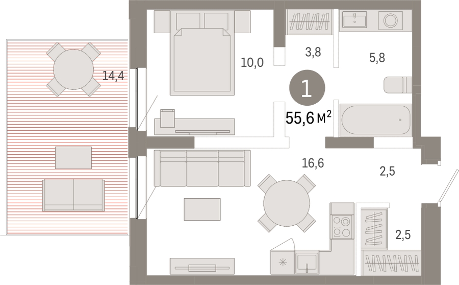 3-комнатная квартира с отделкой в ЖК Октябрьский на Туре на 6 этаже в 2 секции. Сдача в 2 кв. 2026 г.