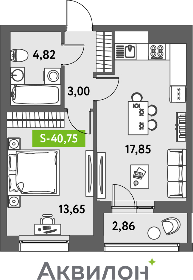1-комнатная квартира с отделкой в ЖК Октябрьский на Туре на 6 этаже в 5 секции. Сдача в 1 кв. 2026 г.