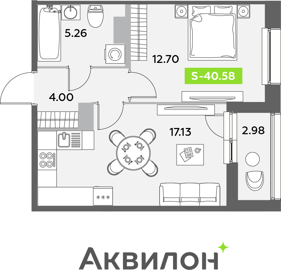1-комнатная квартира (Студия) с отделкой в ЖК Октябрьский на Туре на 11 этаже в 3 секции. Сдача в 2 кв. 2025 г.