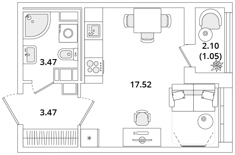 1-комнатная квартира (Студия) с отделкой в ЖК Меридиан ЮГ на 8 этаже в 5 секции. Сдача в 4 кв. 2024 г.
