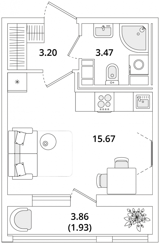 1-комнатная квартира (Студия) с отделкой в ЖК Октябрьский на Туре на 12 этаже в 2 секции. Сдача в 2 кв. 2025 г.