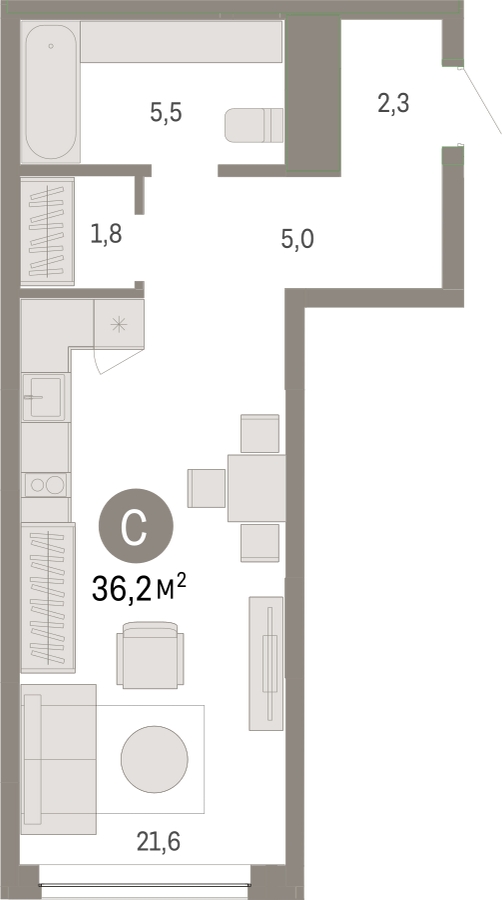 1-комнатная квартира (Студия) с отделкой в ЖК Меридиан ЮГ на 16 этаже в 1 секции. Сдача в 4 кв. 2024 г.