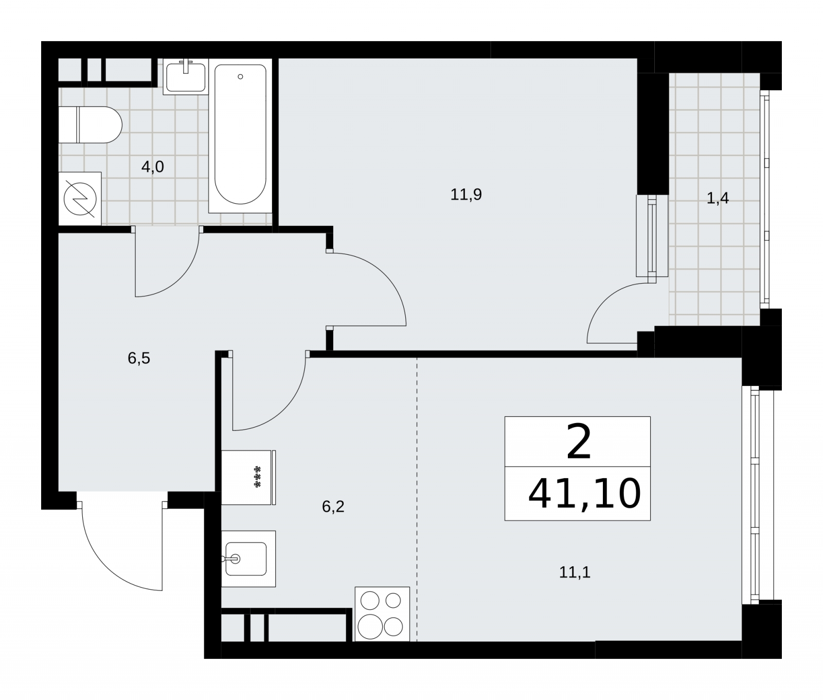 2-комнатная квартира в ЖК Скандинавия на 7 этаже в 4 секции. Сдача в 3 кв. 2025 г.