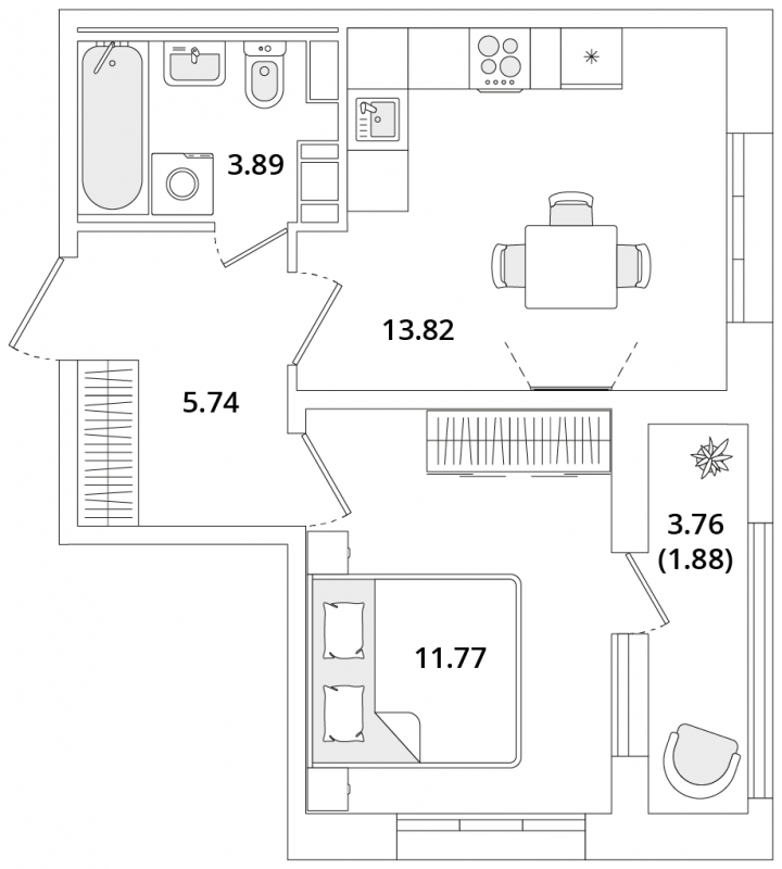 1-комнатная квартира (Студия) с отделкой в ЖК Октябрьский на Туре на 7 этаже в 2 секции. Сдача в 1 кв. 2026 г.