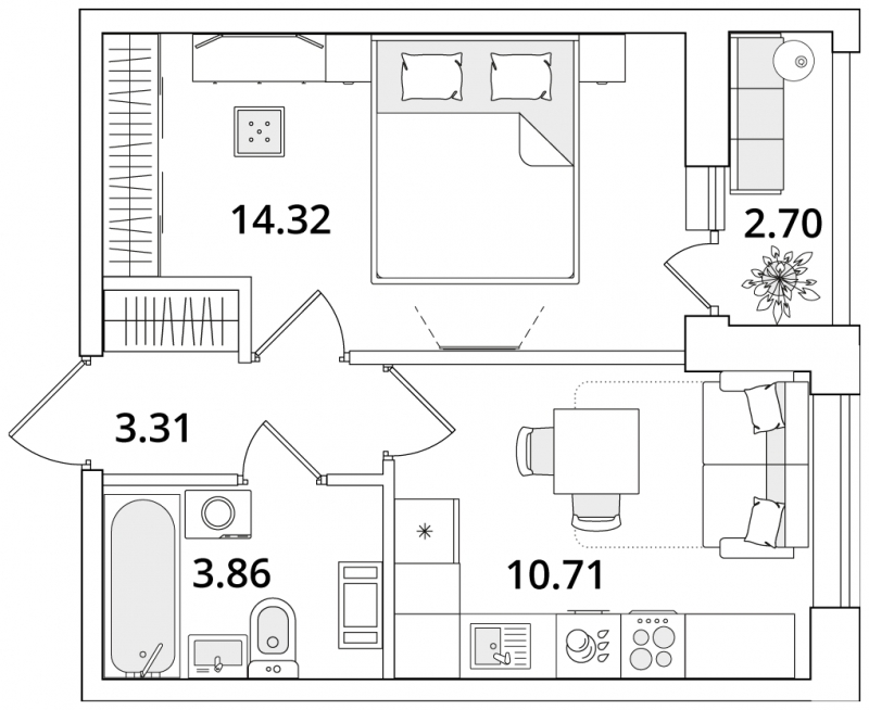 2-комнатная квартира в ЖК М_5 на 21 этаже в 1 секции. Сдача в 3 кв. 2025 г.