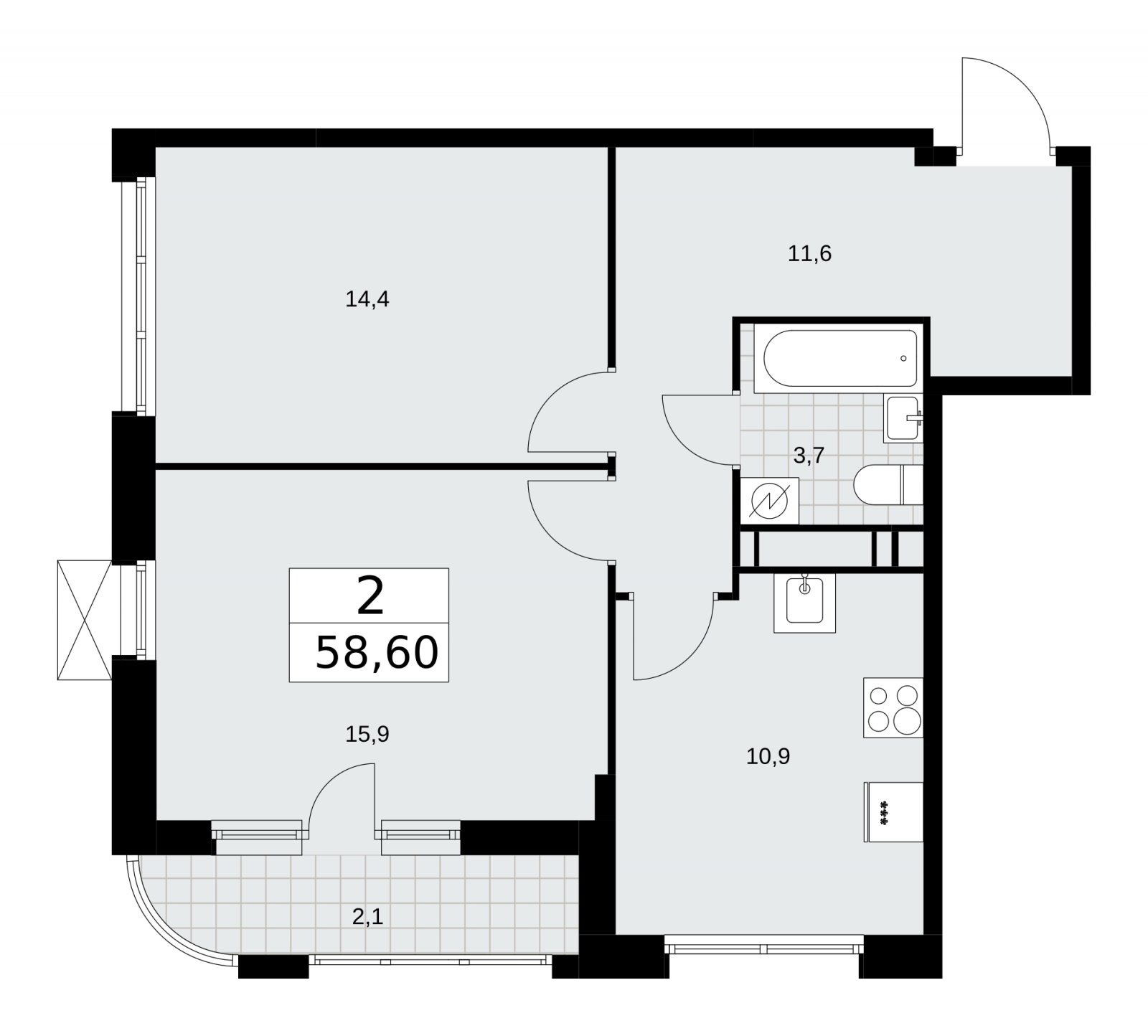 2-комнатная квартира в ЖК Скандинавия на 8 этаже в 4 секции. Сдача в 3 кв. 2025 г.