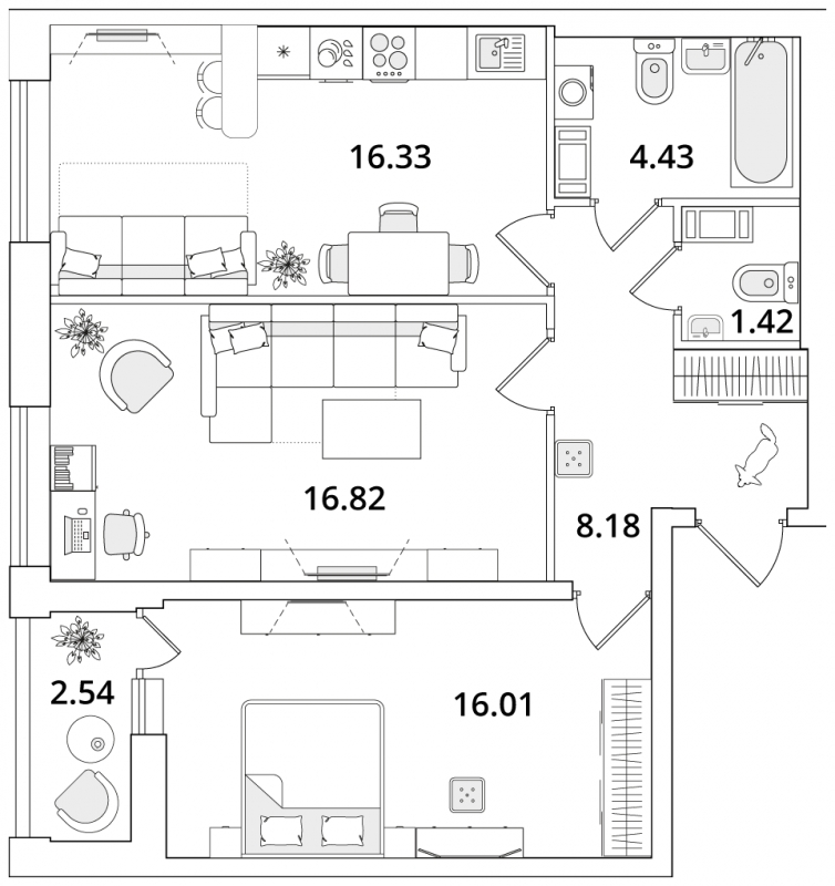 1-комнатная квартира (Студия) с отделкой в ЖК Октябрьский на Туре на 15 этаже в 1 секции. Сдача в 2 кв. 2025 г.