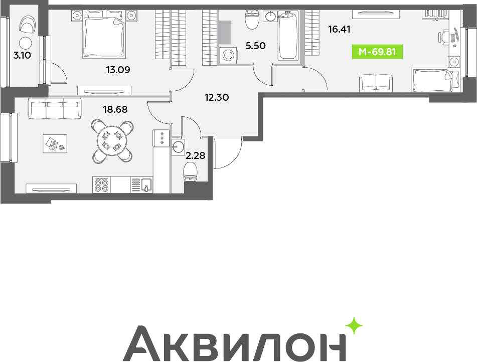 2-комнатная квартира с отделкой в ЖК Речной порт на 2 этаже в 2 секции. Сдача в 3 кв. 2025 г.