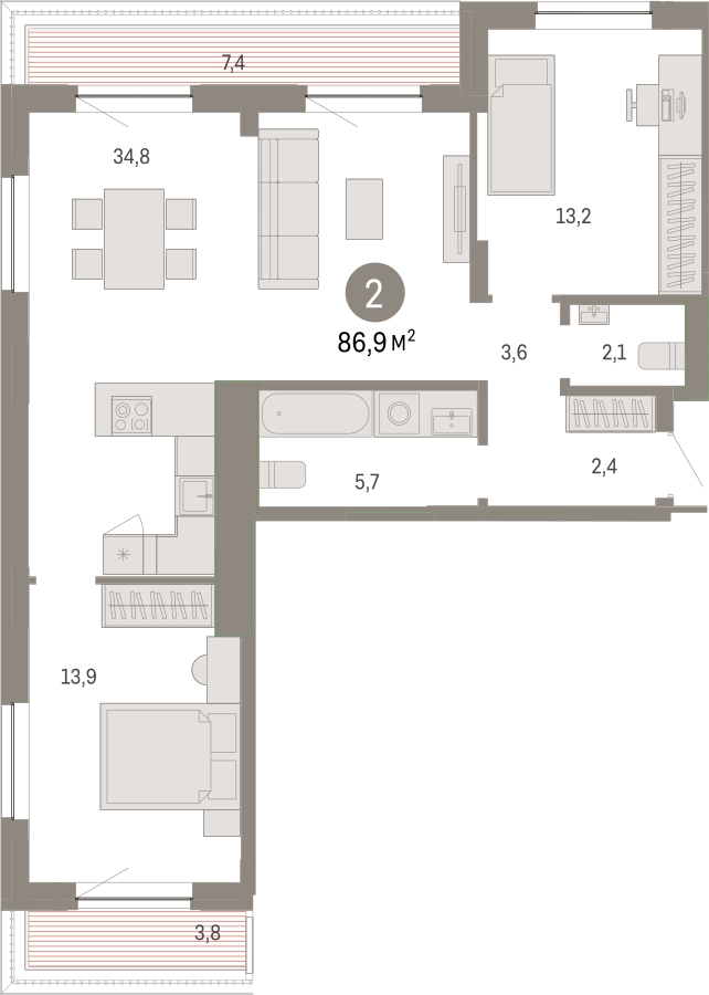1-комнатная квартира с отделкой в ЖК Октябрьский на Туре на 6 этаже в 6 секции. Сдача в 2 кв. 2026 г.