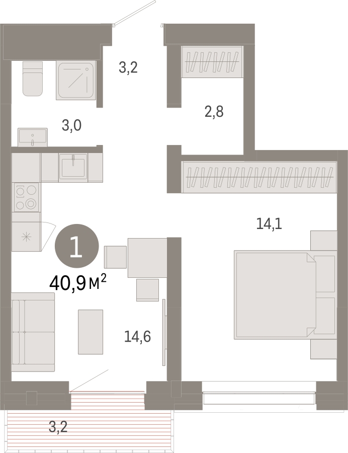 2-комнатная квартира в ЖК FØRST на 3 этаже в 5 секции. Сдача в 4 кв. 2024 г.