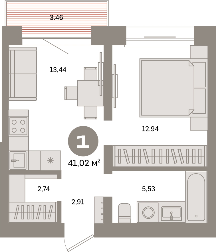 1-комнатная квартира в ЖК CUBE на 1 этаже в 1 секции. Сдача в 4 кв. 2024 г.