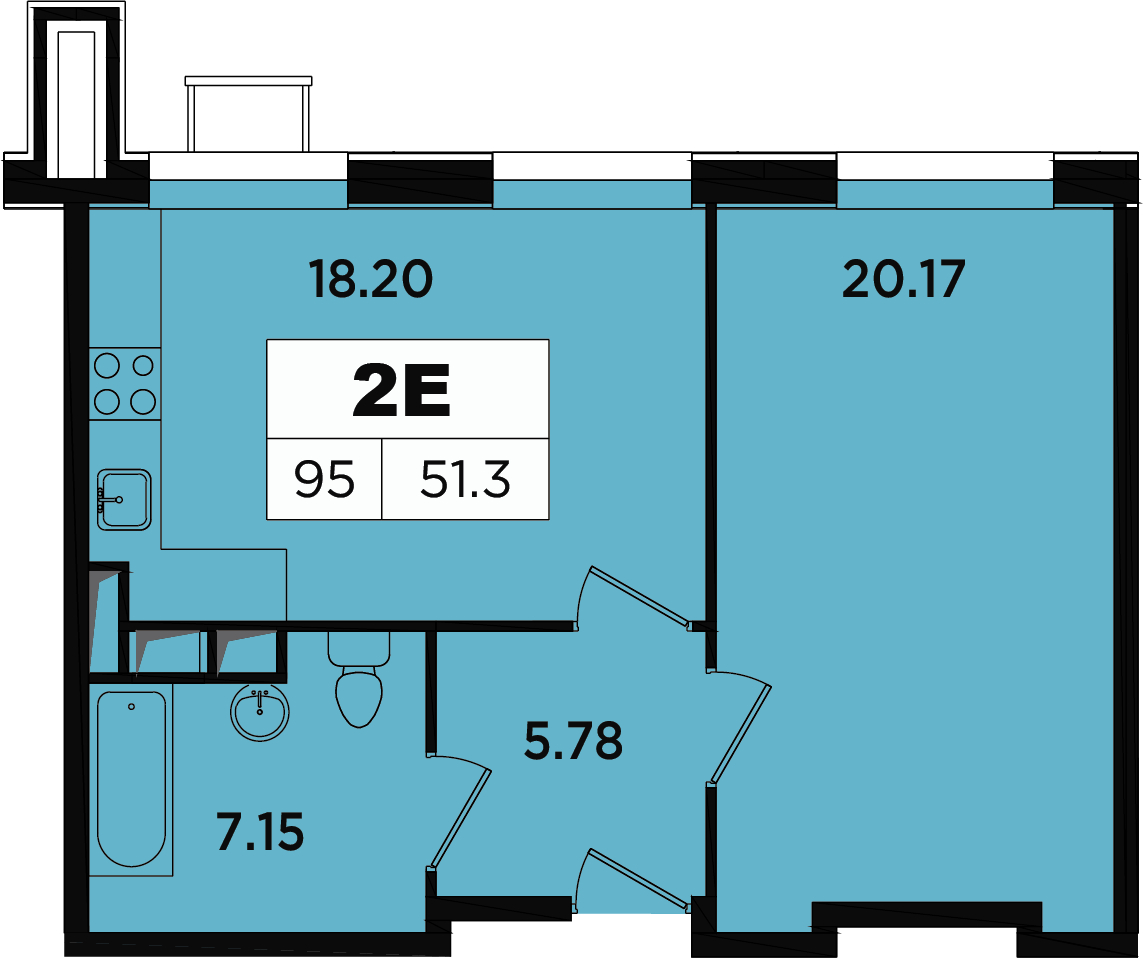 2-комнатная квартира в мкр. Новое Медведково на 15 этаже в 1 секции. Сдача в 2 кв. 2023 г.