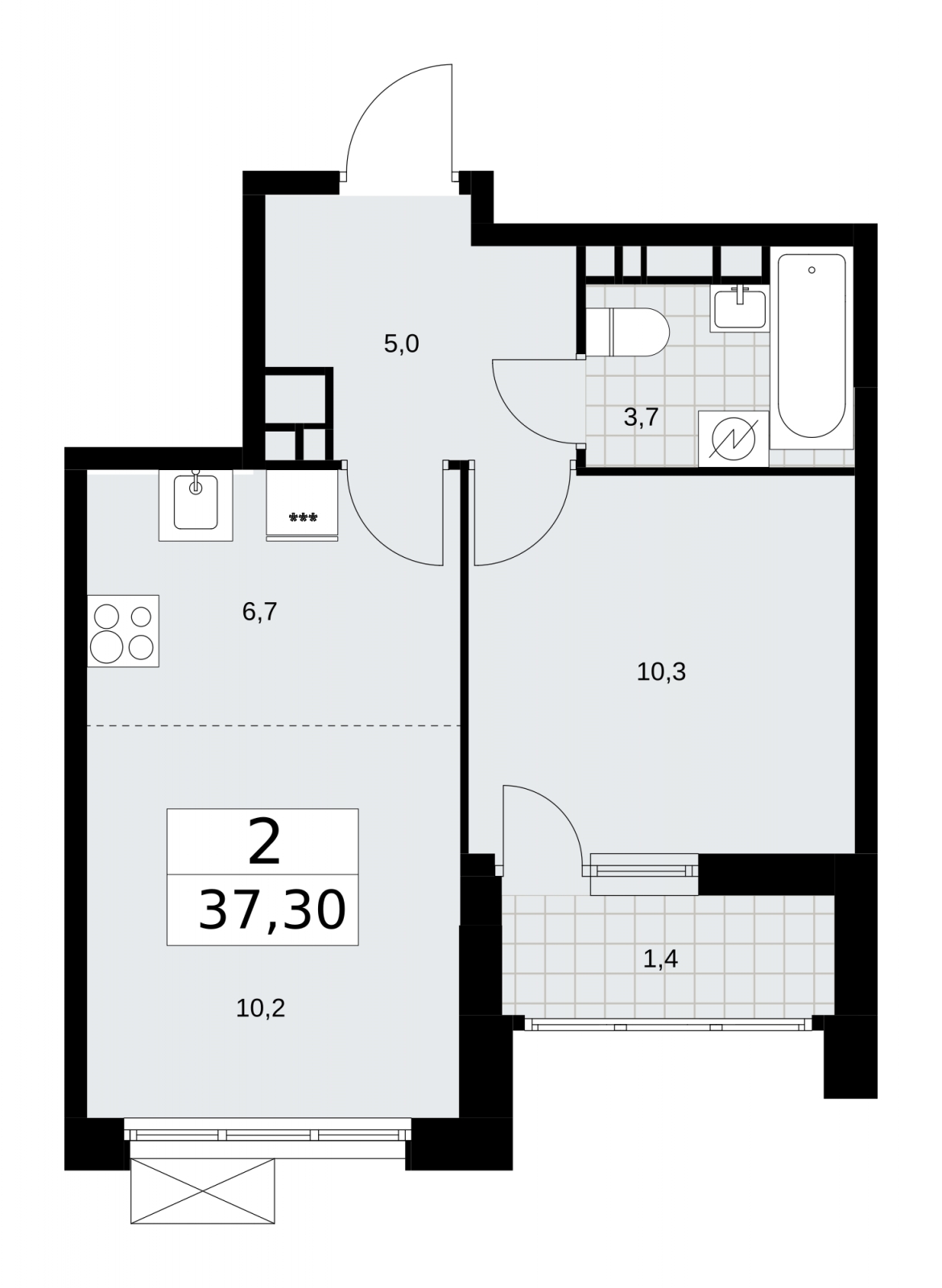 1-комнатная квартира в ЖК Скандинавия на 2 этаже в 1 секции. Сдача в 3 кв. 2025 г.