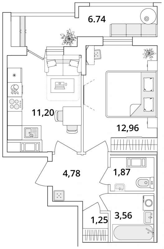 1-комнатная квартира (Студия) с отделкой в ЖК RedRock на 5 этаже в 1 секции. Сдача в 2 кв. 2024 г.