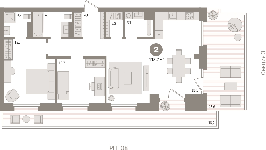 3-комнатная квартира с отделкой в ЖК Речной порт на 4 этаже в 2 секции. Сдача в 3 кв. 2025 г.